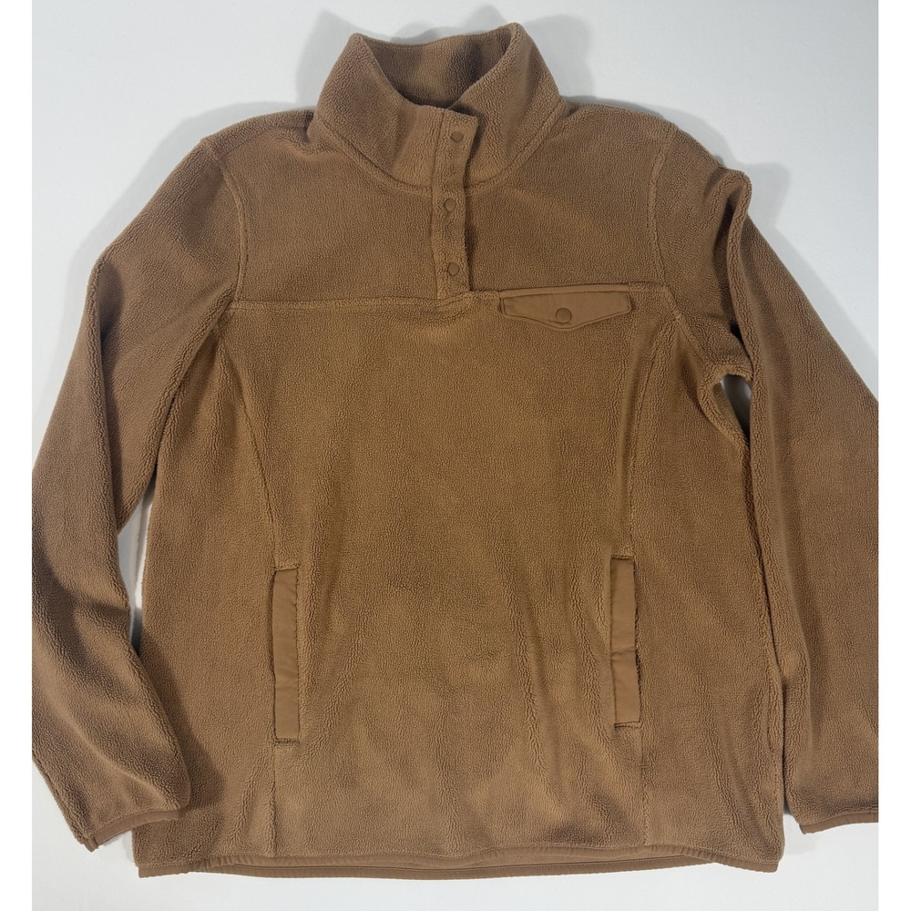 32 Degrees Heat Fleece Pullover Women M Brown Snap Mock Neck with Pockets